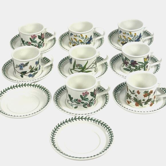 Portmeirion Botanic Garden 1972 Drum Coffee Cup/Saucer-Set of 8+2 Extra Saucers - Picture 1 of 11